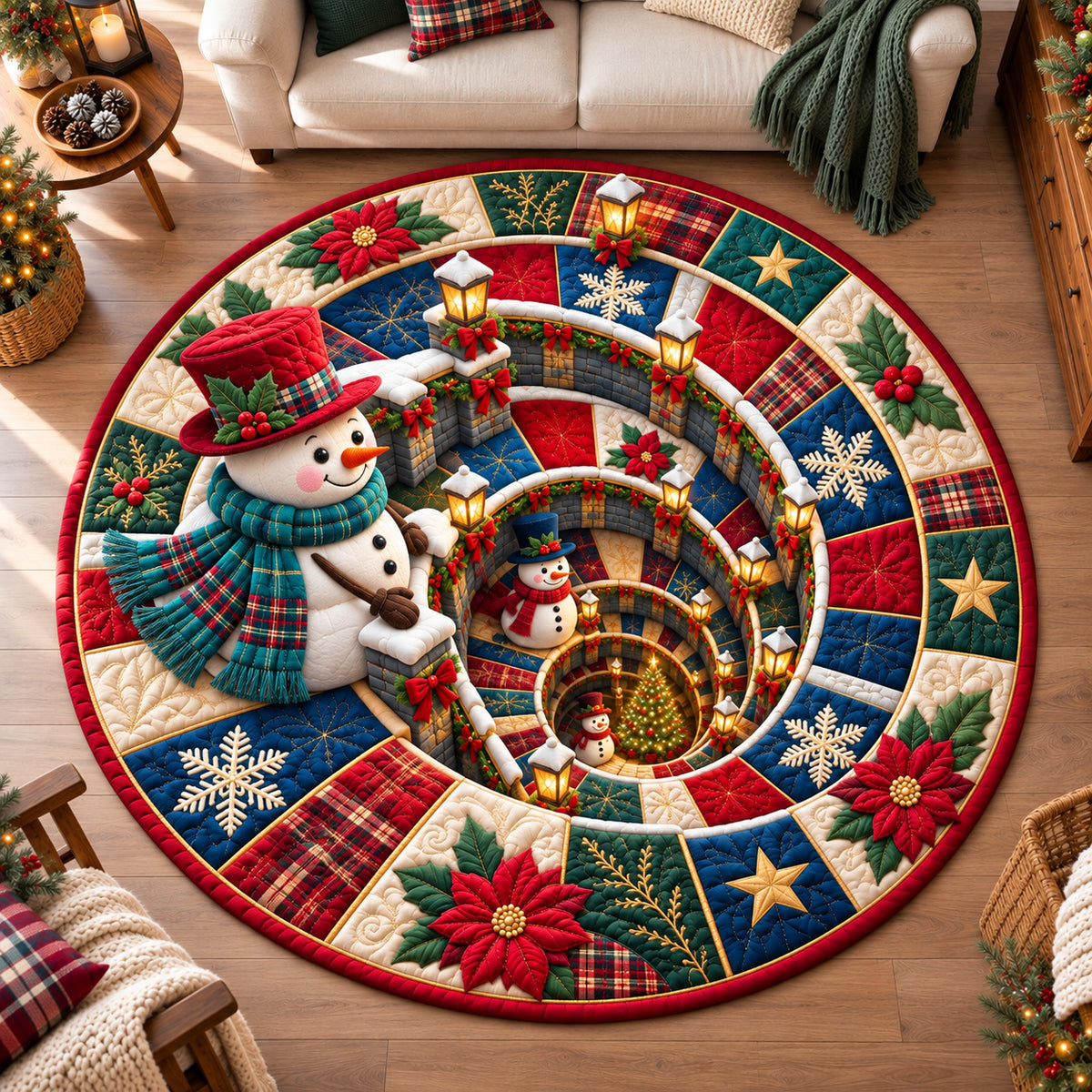 Snowman Winter Lodge Quilted Round Mat GFTONPT1445