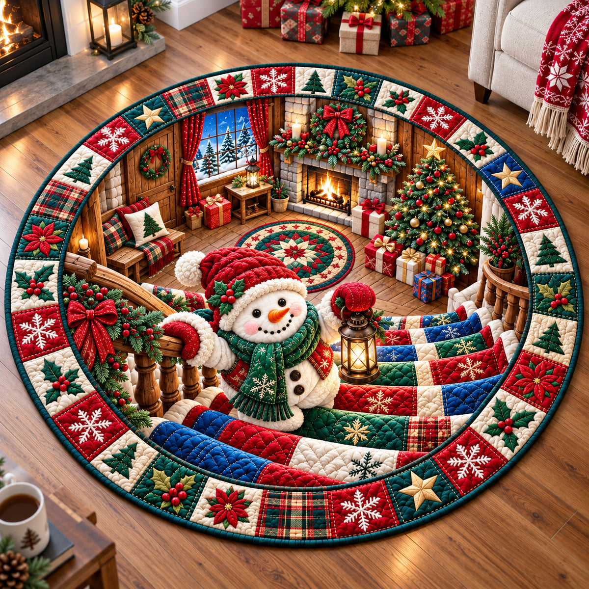 Snowman Christmas Parade Quilted Round Mat GFTONPT1447