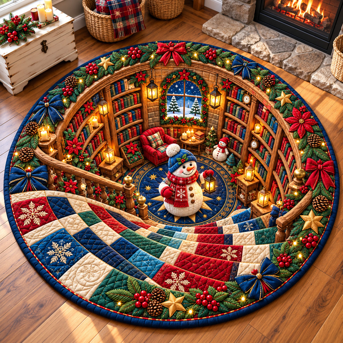 Snowman Snowy Journey Quilted Round Mat GFTONPT1448