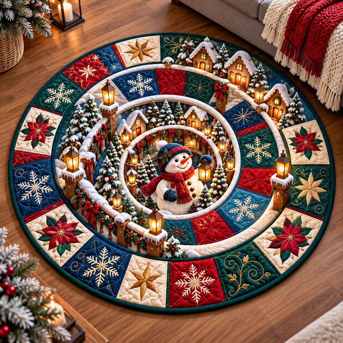 Snowman Holiday Gather Quilted Round Mat GFTONPT1449