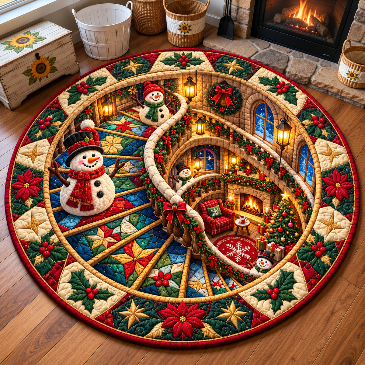 Snowman Winter Day Quilted Round Mat GFTONPT1450