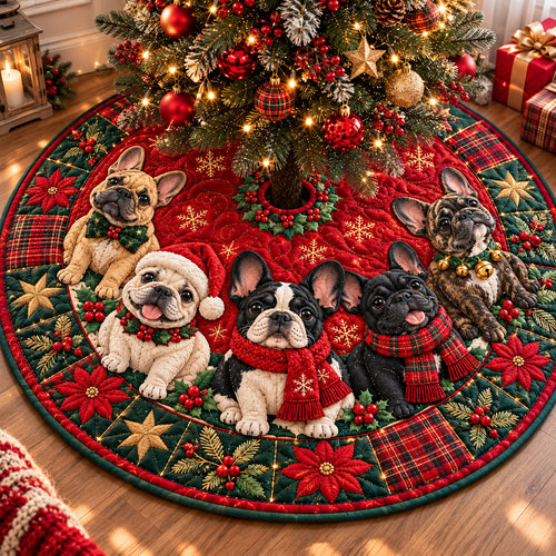 Christmas French Bulldog Joy Quilted Tree Skirt GFTONPT1469