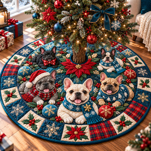 Christmas French Bulldog Cheer Quilted Tree Skirt GFTONPT1470