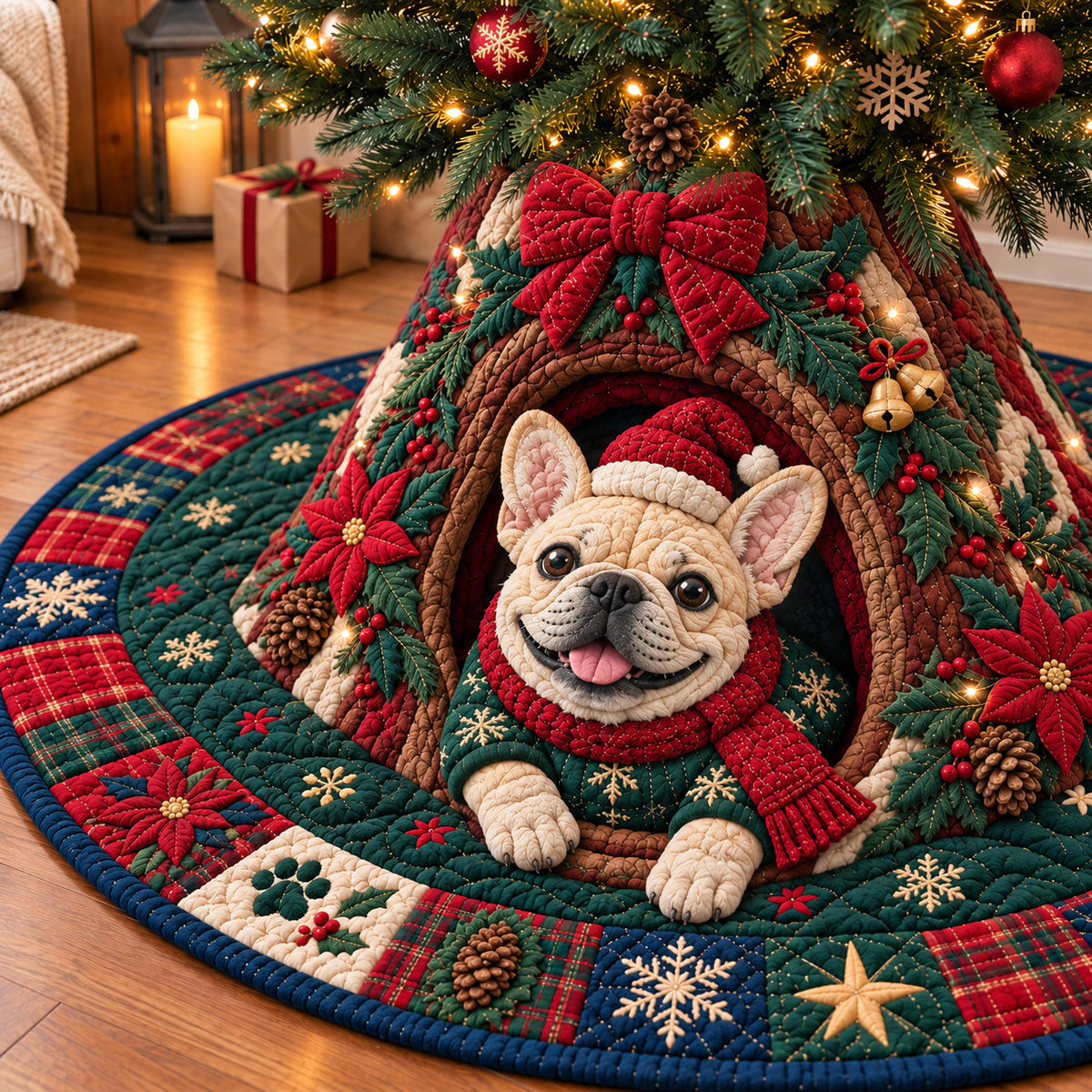 Christmas French Bulldog Wishes Quilted Tree Skirt GFTONPT1471