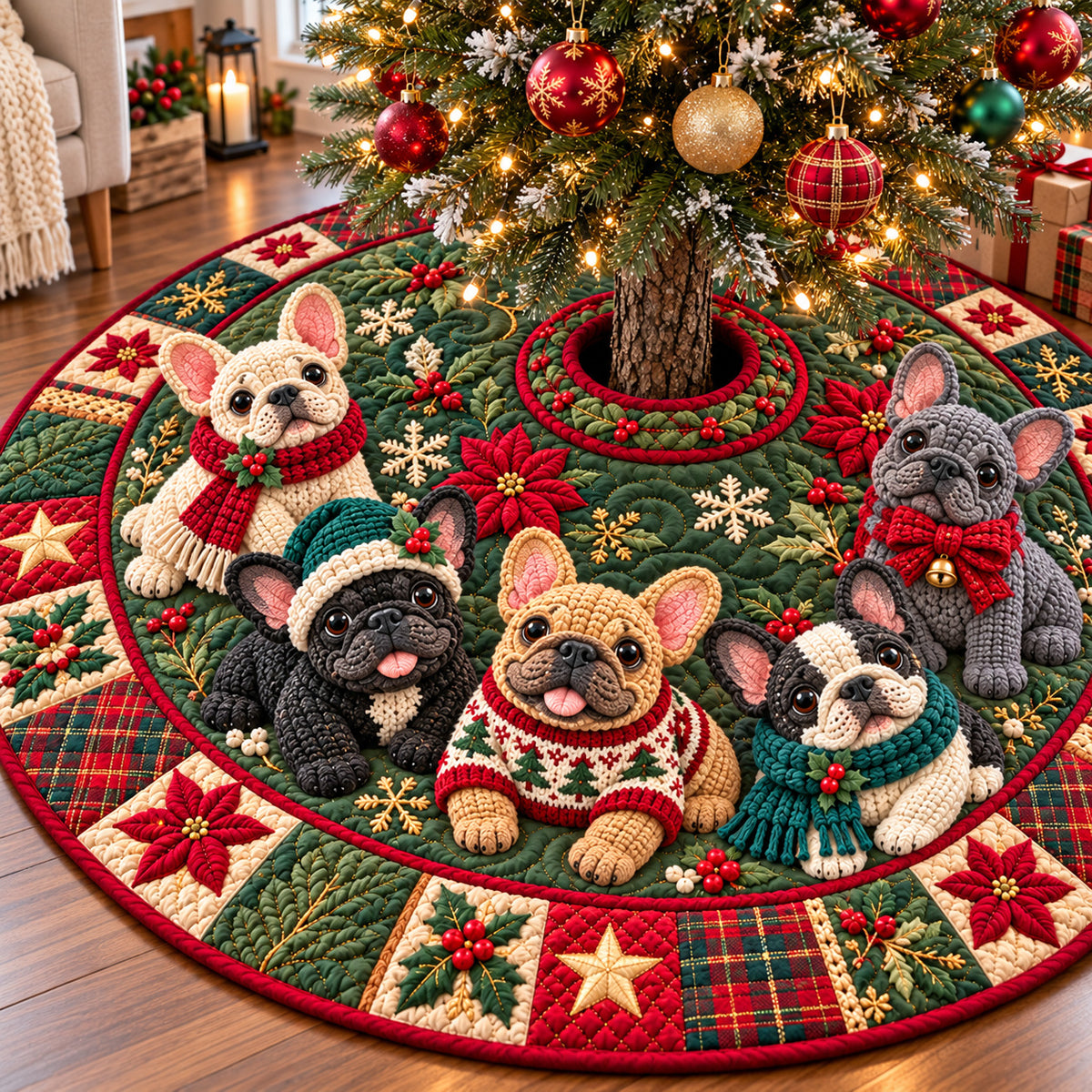 Christmas French Bulldog Parade Quilted Tree Skirt GFTONPT1472