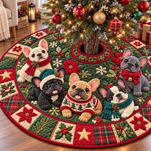 Christmas French Bulldog Parade Quilted Tree Skirt GFTONPT1472