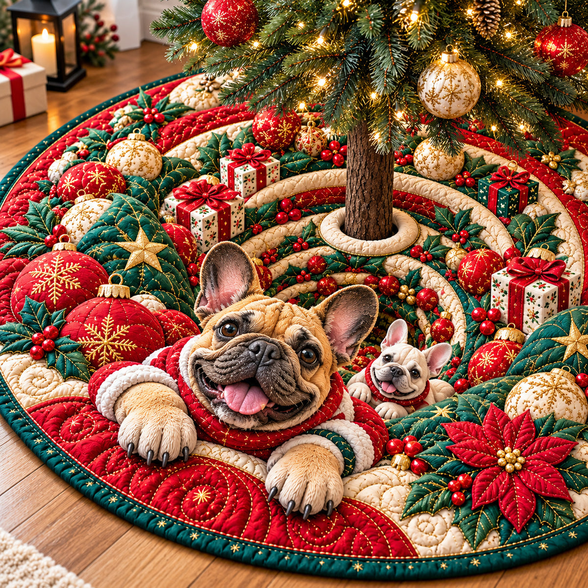 Christmas French Bulldog Adventure Quilted Tree Skirt GFTONPT1473