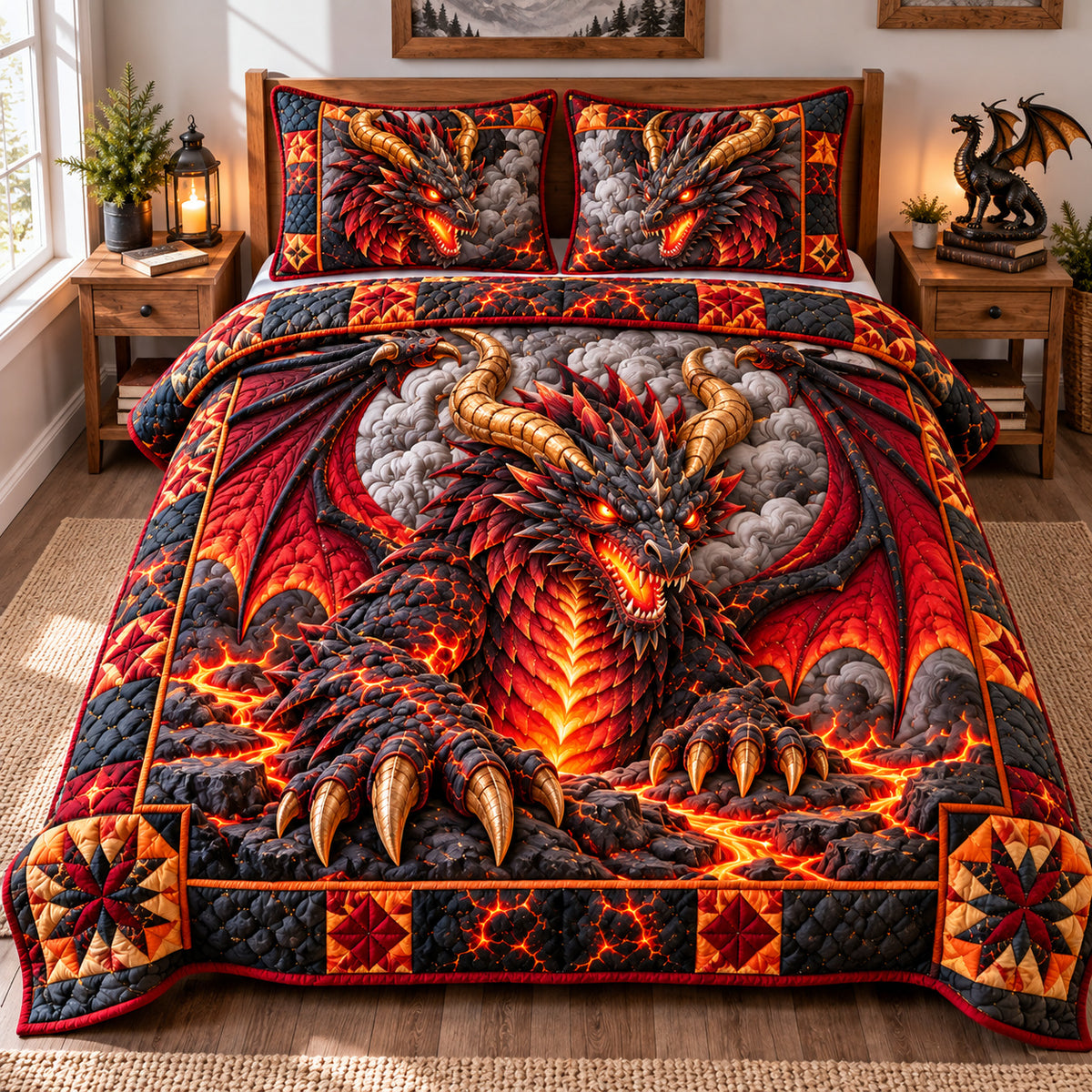 Dragon Fantasy Realm 3-Piece Quilted Bedding Set GFTONPT1477