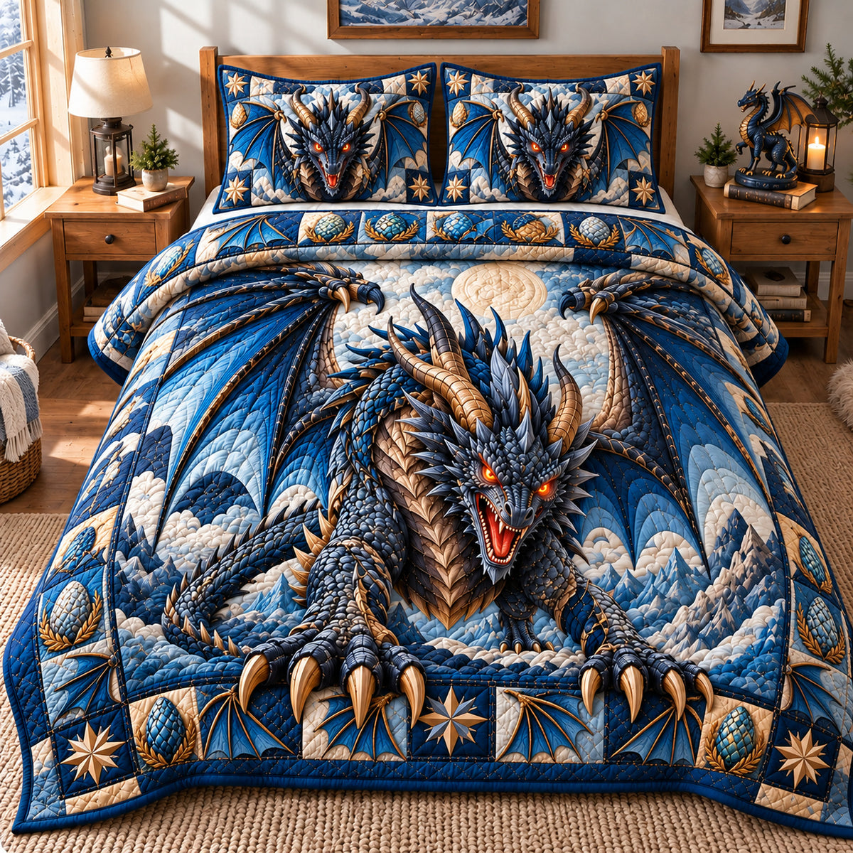 Dragon Enchanted World 3-Piece Quilted Bedding Set GFTONPT1479