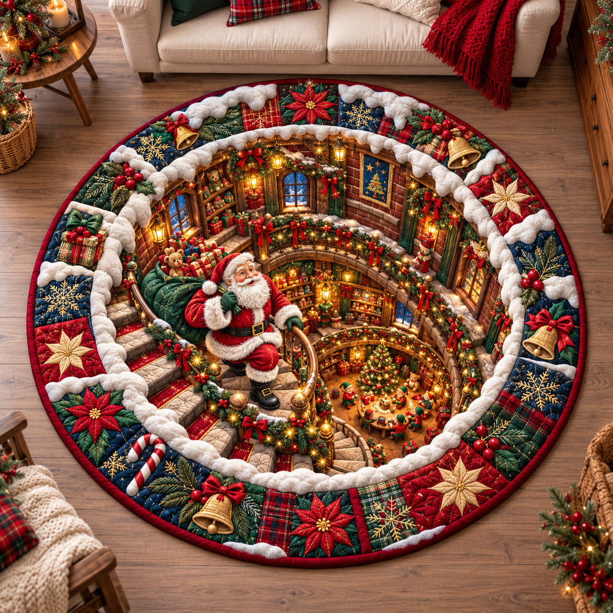 Santa Claus Merry Quilted Round Mat GFTONPT1488