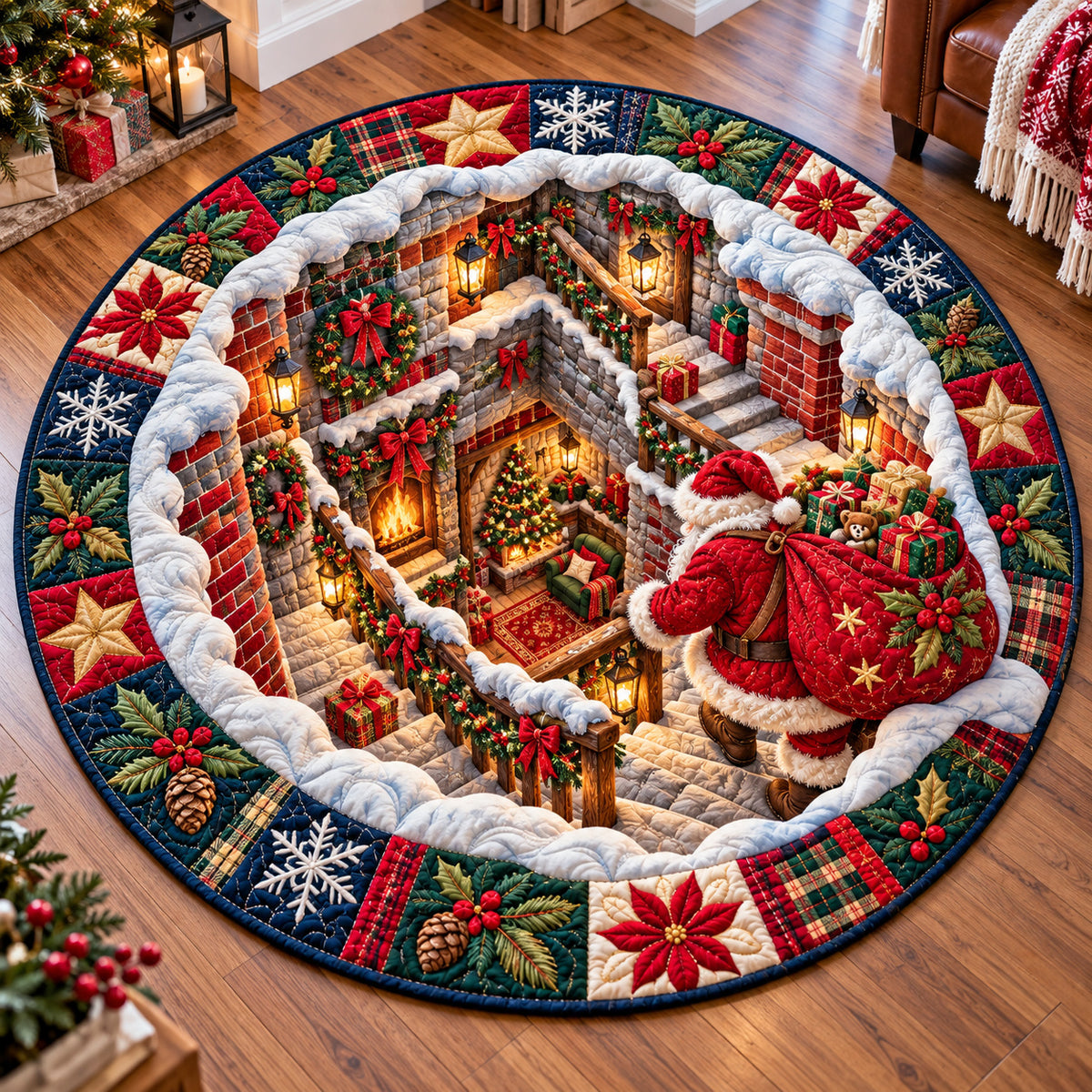 Santa Claus Holidays Quilted Round Mat GFTONPT1489