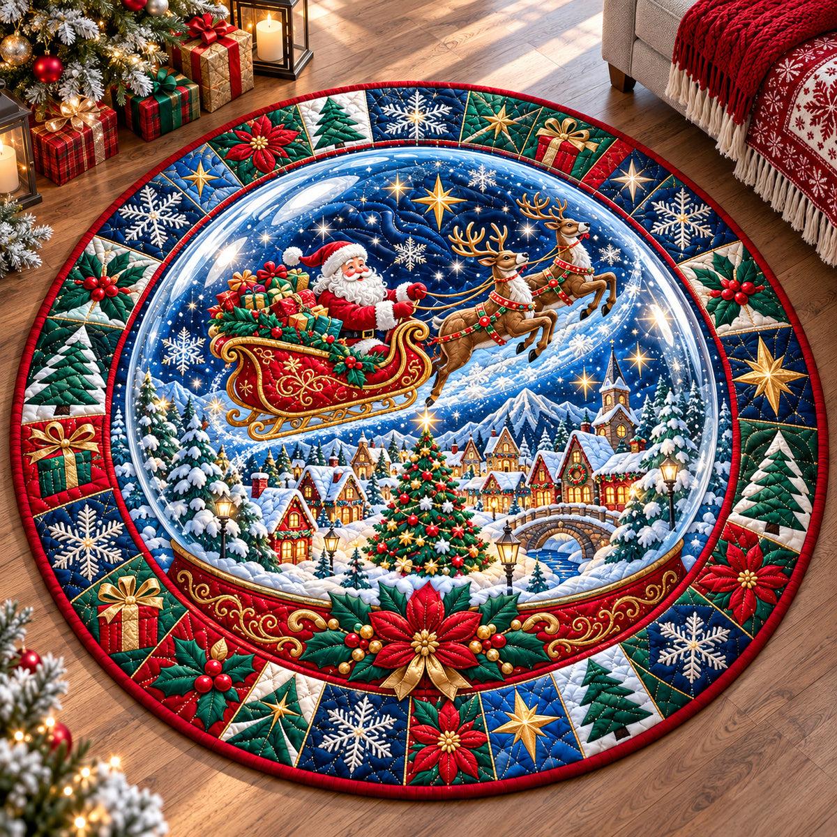 Santa Claus Festive Quilted Round Mat GFTONPT1490