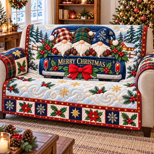 Christmas Gnome Village Quilted Sofa Cover GFTONPT1493