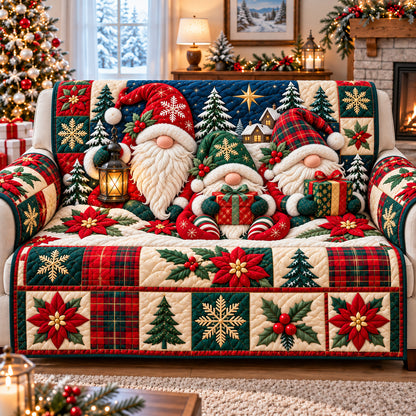 Christmas Gnomes Cottage Quilted Sofa Cover GFTONPT1494