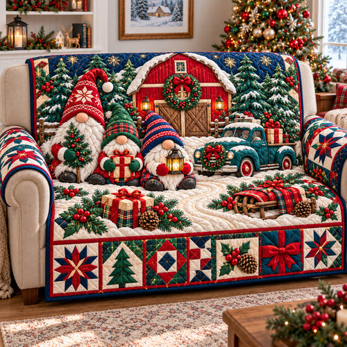 Christmas Gnomes Adventure Quilted Sofa Cover GFTONPT1496