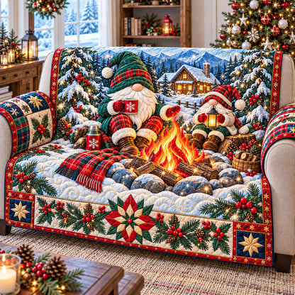 Christmas Gnomes Gathering Quilted Sofa Cover GFTONPT1497