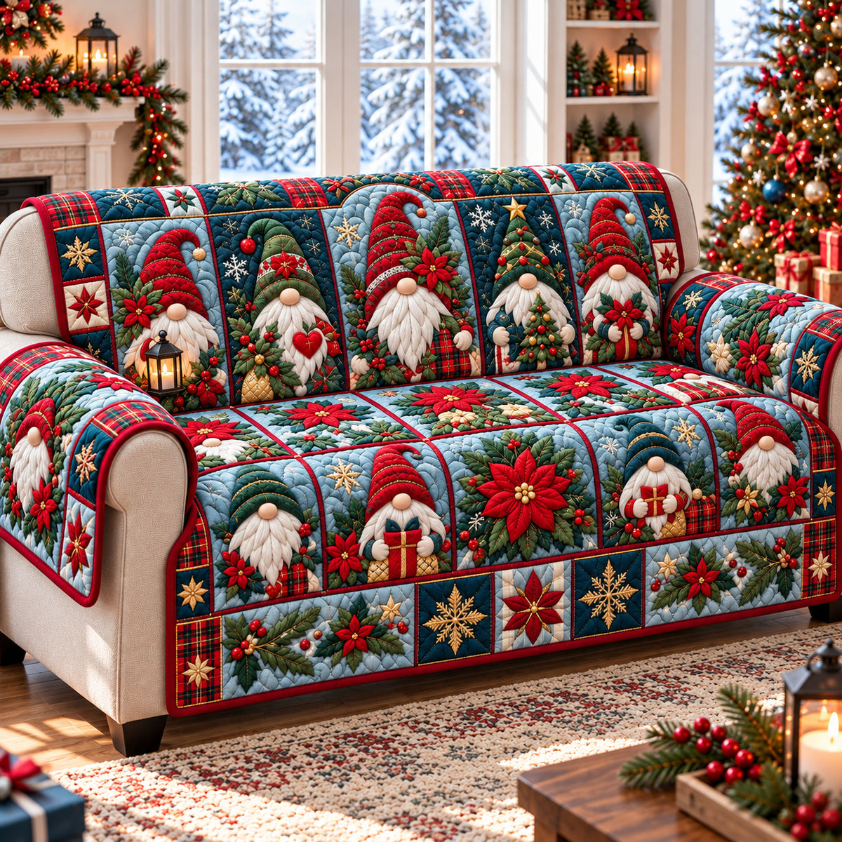 Christmas Gnomes Festival Quilted Sofa Cover GFTONPT1498