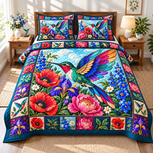 Hummingbird Jewel Garden 3-Piece Quilted Bedding Set GFTONPT1511