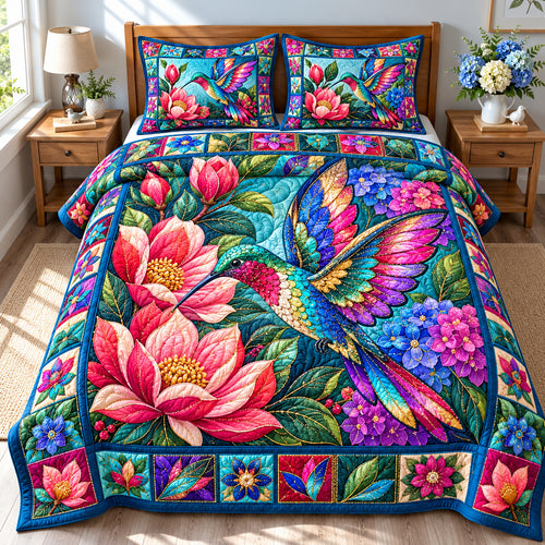 Hummingbird Floral Glow 3-Piece Quilted Bedding Set GFTONPT1512