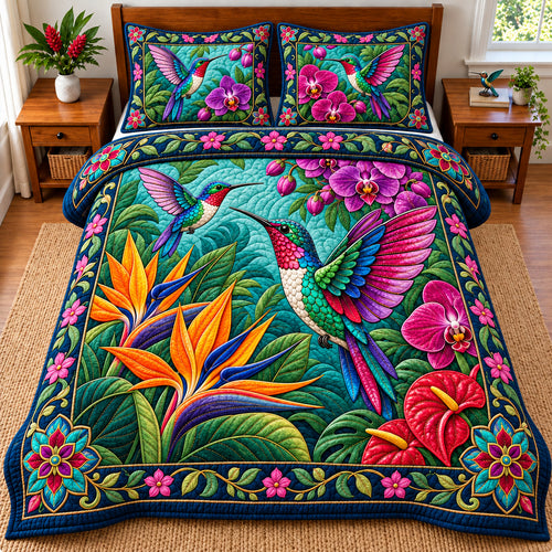 Hummingbird Enchanted Meadow 3-Piece Quilted Bedding Set GFTONPT1513