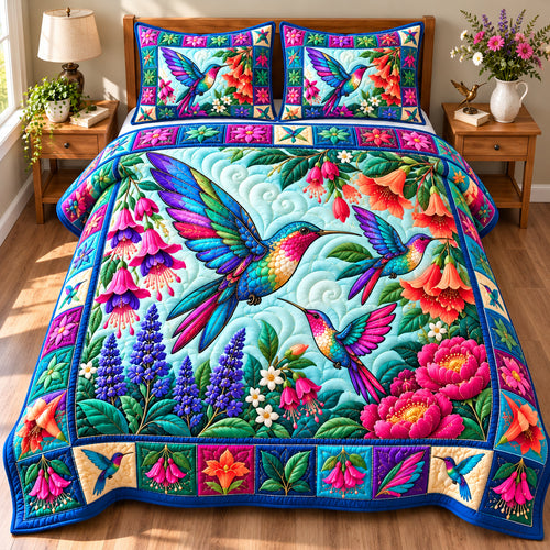 Hummingbird Blossom Haven 3-Piece Quilted Bedding Set GFTONPT1514