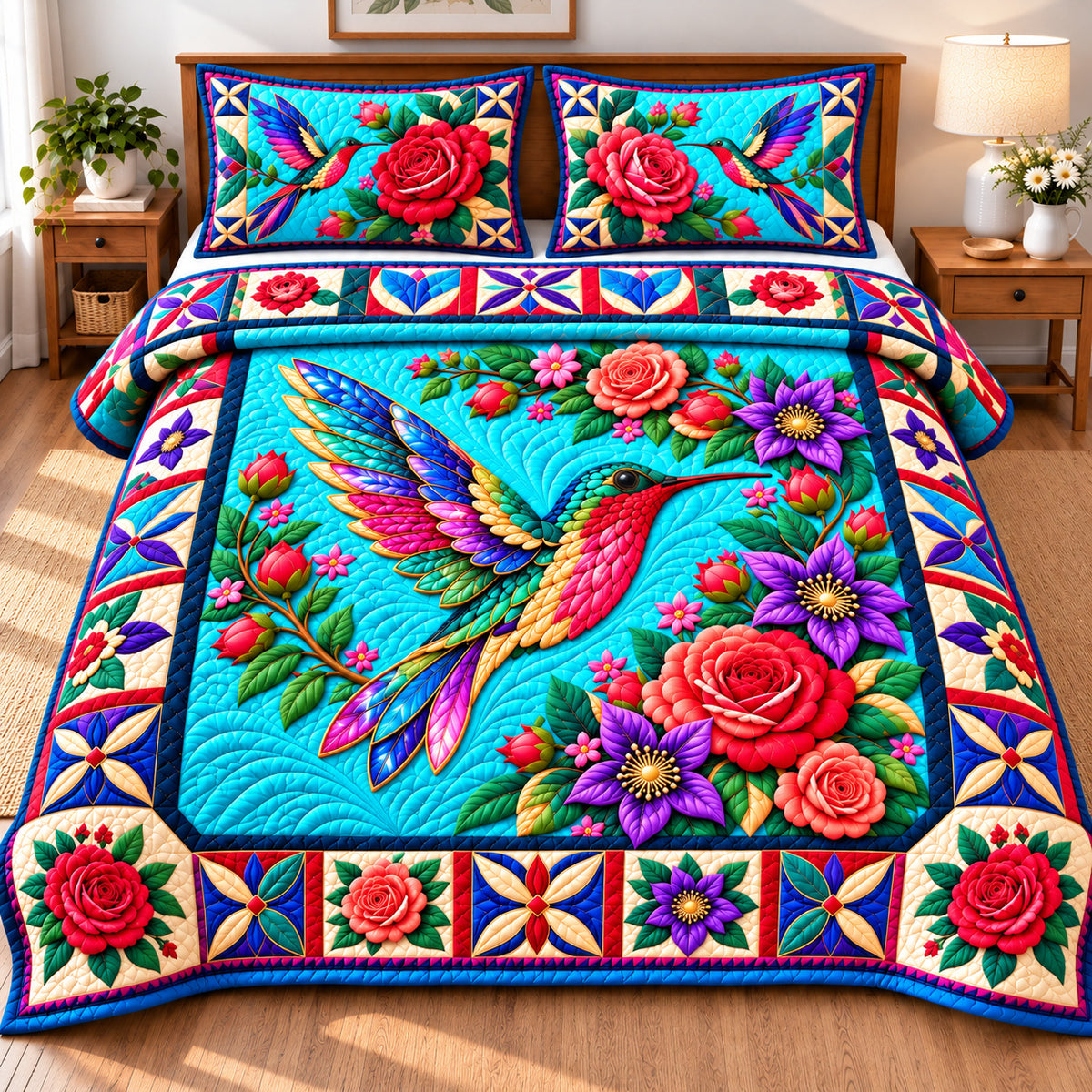 Hummingbird Garden Dance 3-Piece Quilted Bedding Set GFTONPT1515