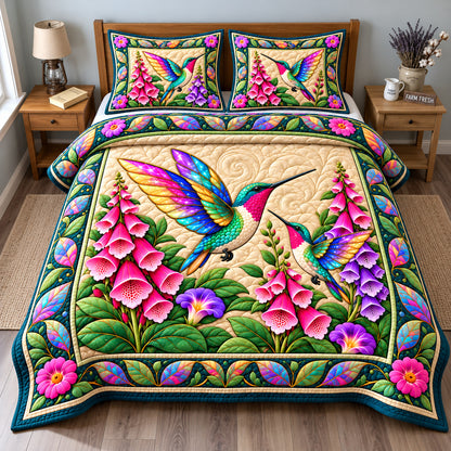 Hummingbird Stained Glass 3-Piece Quilted Bedding Set GFTONPT1516