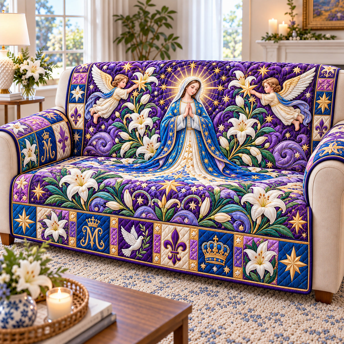 Virgin Mary Garden Quilted Sofa Cover GFTONPT1518