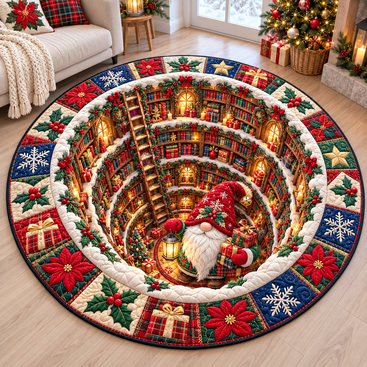 Christmas Gnome Joy Quilted Round Mat GFTONPT1529