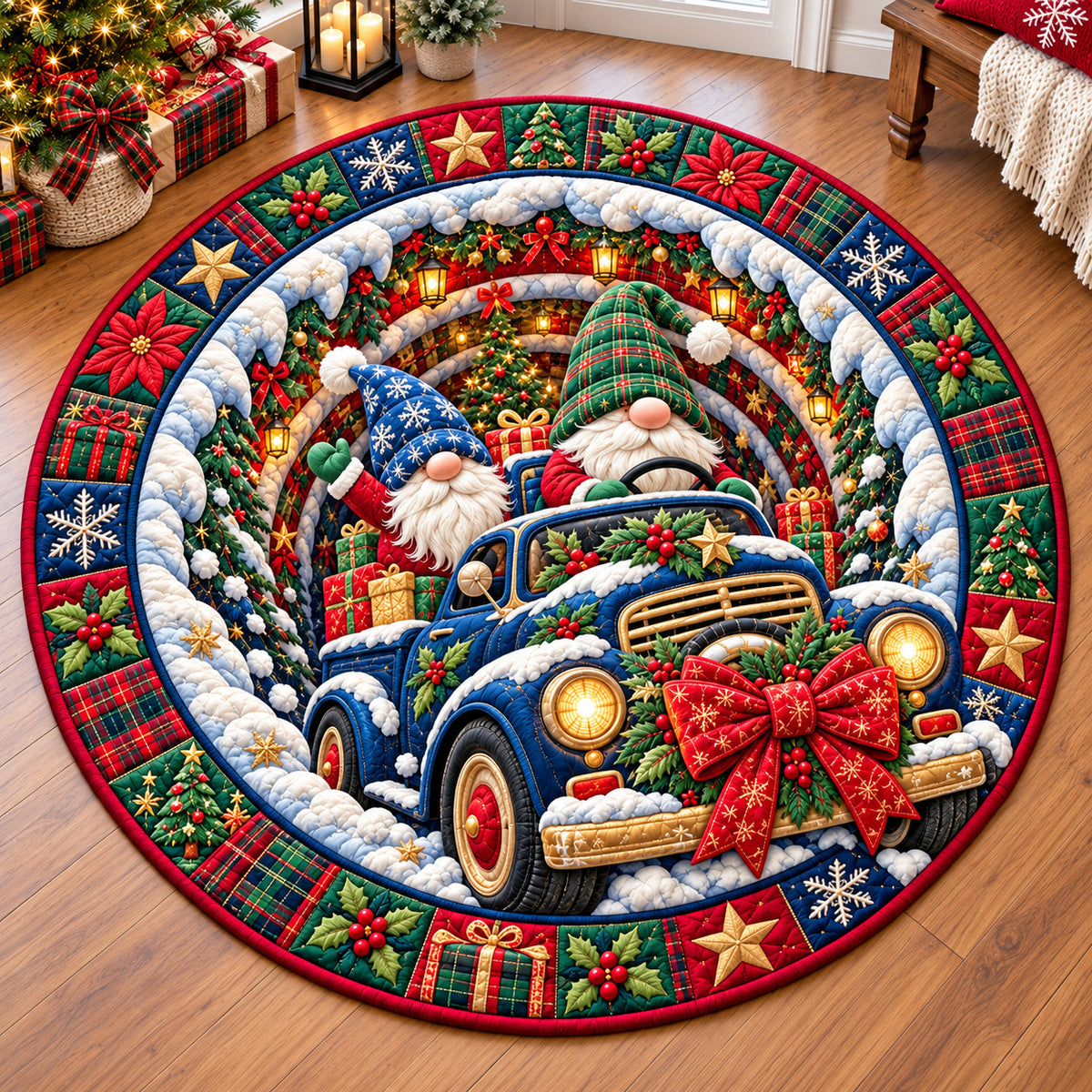 Christmas Gnome Cottage Quilted Round Mat GFTONPT1530
