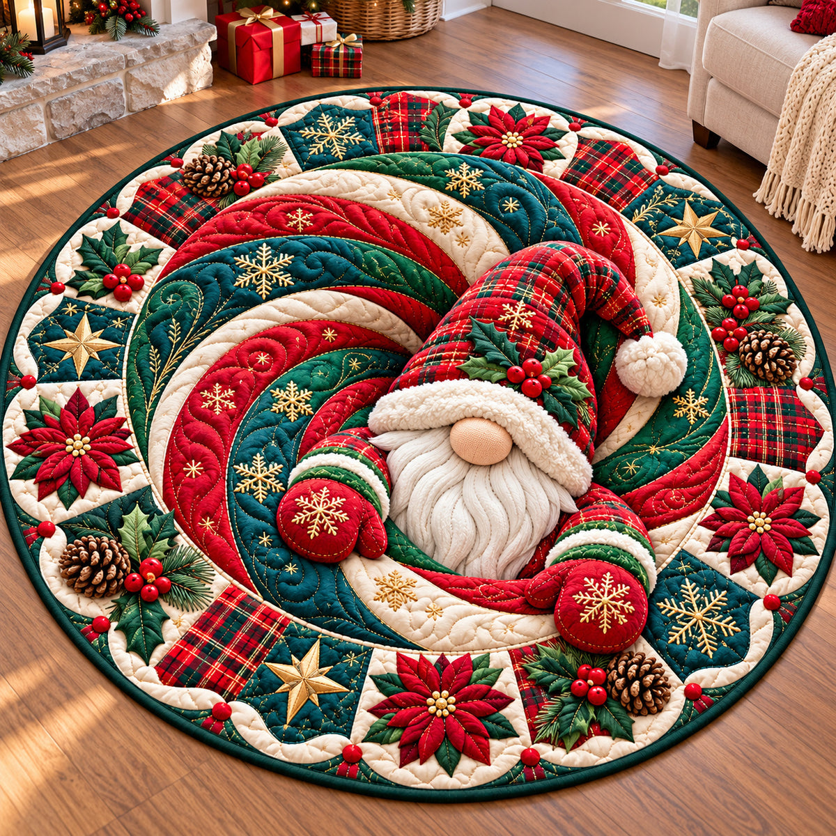Christmas Gnome Adventure Quilted Round Mat GFTONPT1532