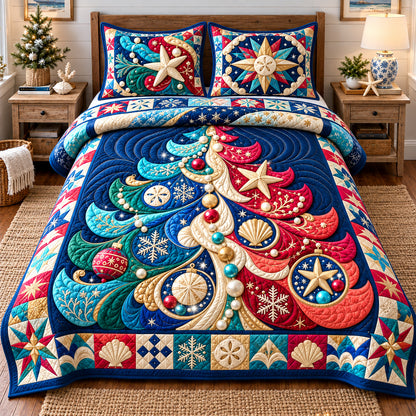 Coastal Christmas Tree Glow 3-Piece Quilted Bedding Set GFTONPT1553