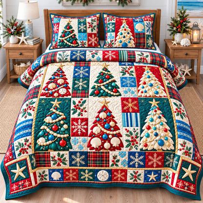 Coastal Christmas Tree Magic 3-Piece Quilted Bedding Set GFTONPT1558