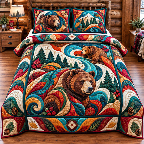Rustic Bear Lodge 3-Piece Quilted Bedding Set GFTONPT1559