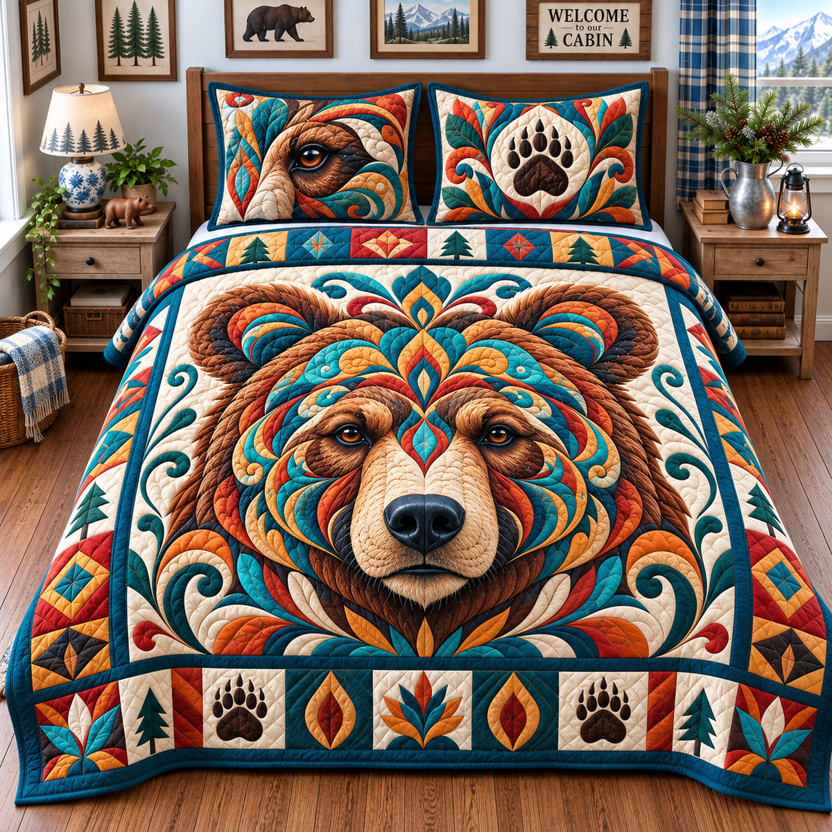 Rustic Bear Retreat 3-Piece Quilted Bedding Set GFTONPT1561