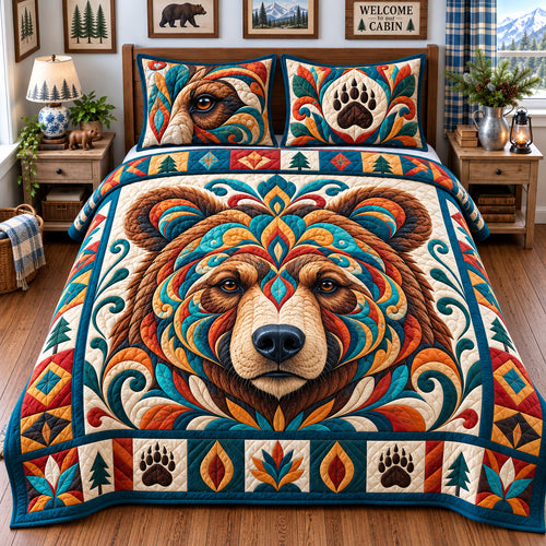 Rustic Bear Retreat 3-Piece Quilted Bedding Set GFTONPT1561