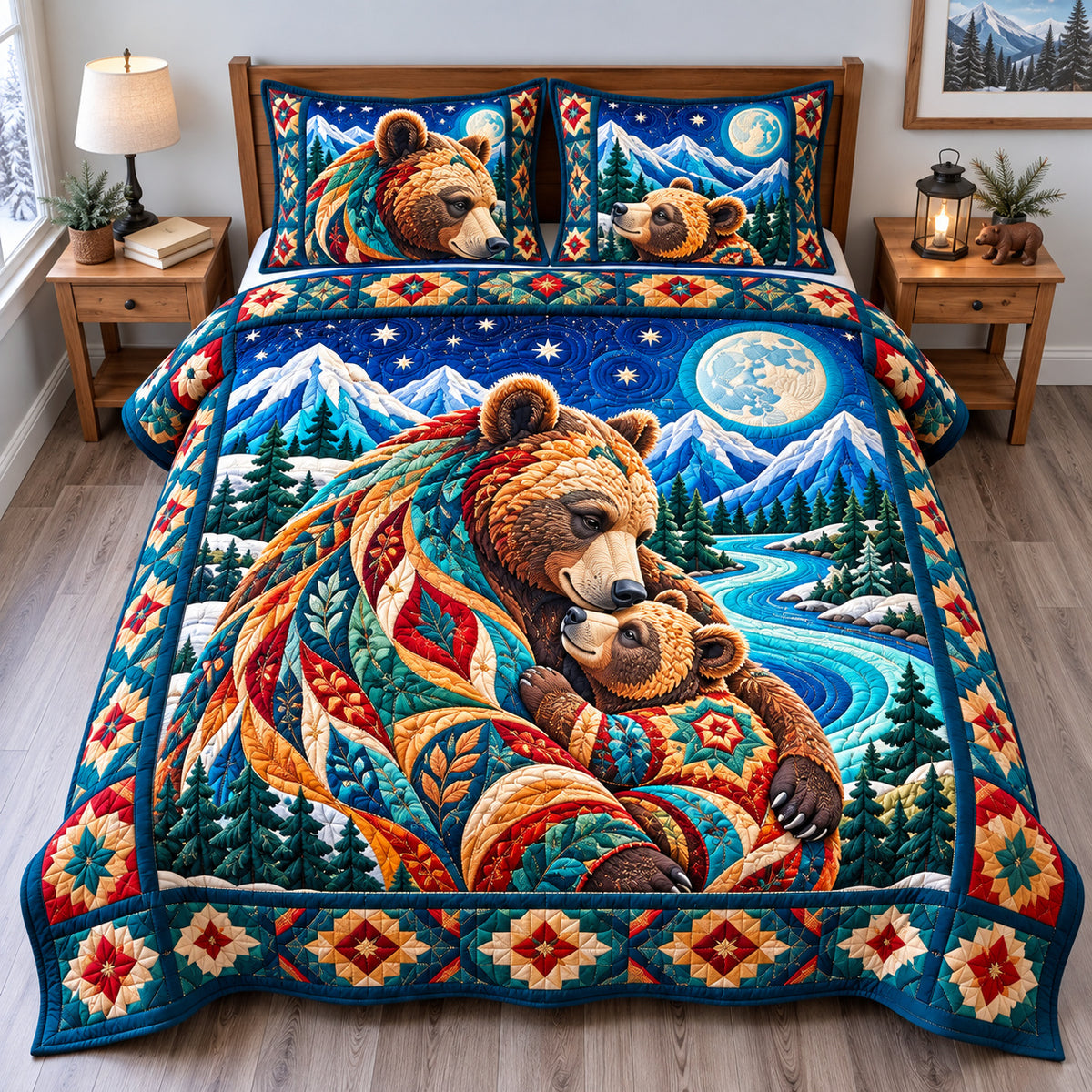 Rustic Bear Cabin 3-Piece Quilted Bedding Set GFTONPT1562