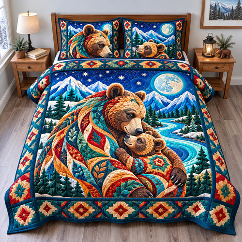 Rustic Bear Cabin 3-Piece Quilted Bedding Set GFTONPT1562