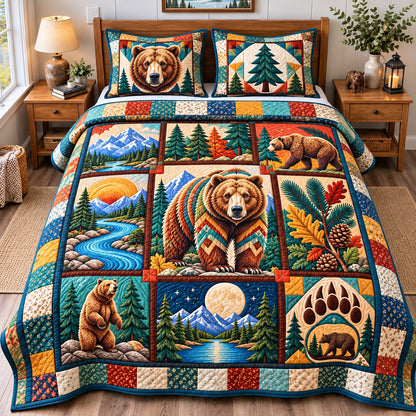 Rustic Bear Woodland 3-Piece Quilted Bedding Set GFTONPT1564