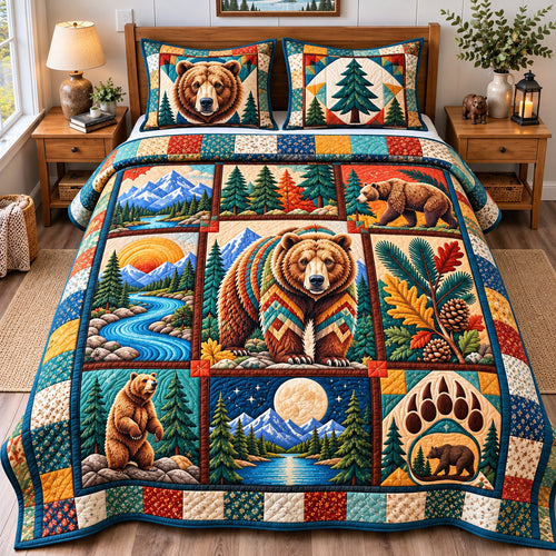Rustic Bear Woodland 3-Piece Quilted Bedding Set GFTONPT1564