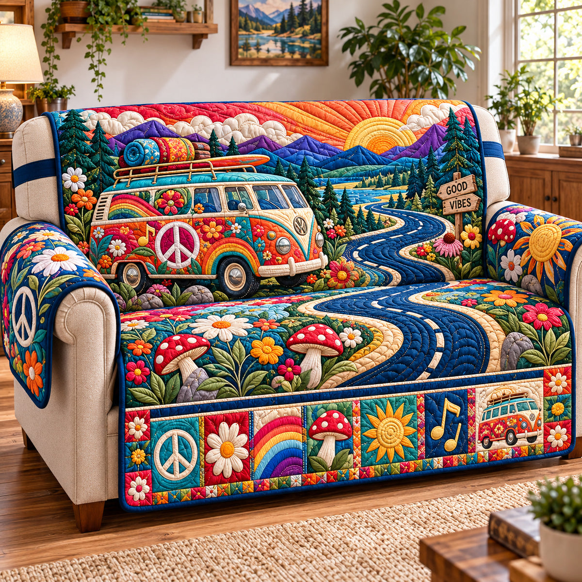 Hippie Van Adventure Quilted Sofa Cover GFTONPT1565