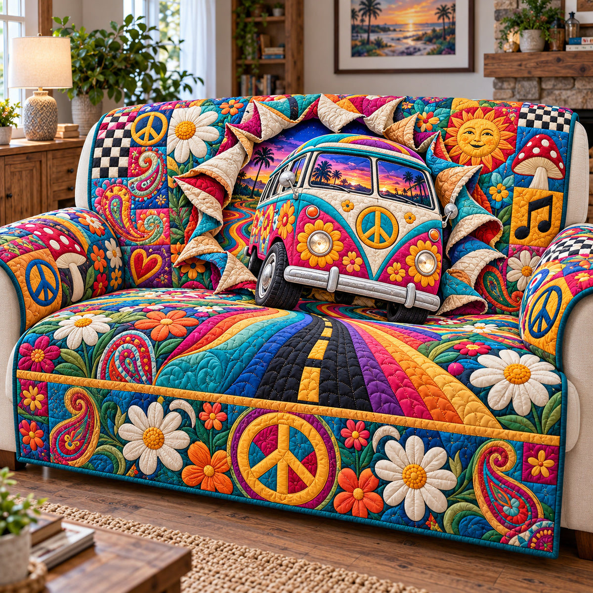 Hippie Van Wanderlust Quilted Sofa Cover GFTONPT1567