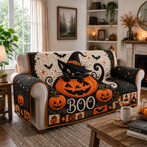 Black Cat Shadow Quilted Sofa Cover GFTONPT157