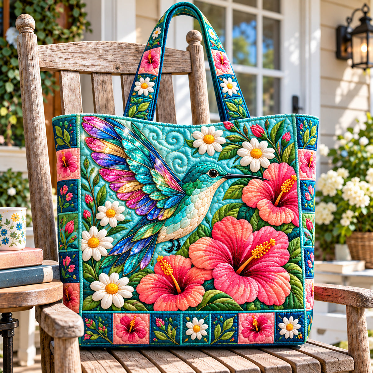 Floral Hummingbird Quilted Tote Bag GFTONPT1571