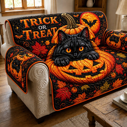 Black Cat Mystery Quilted Sofa Cover GFTONPT158