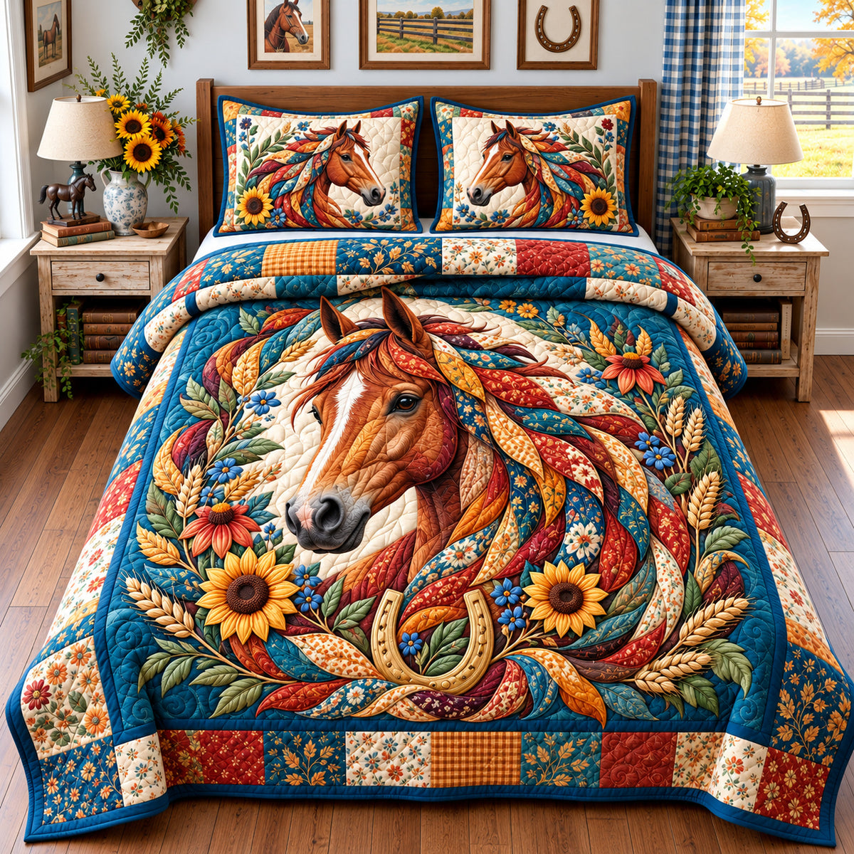 Horse Country Spirit 3-Piece Quilted Bedding Set GFTONPT1607