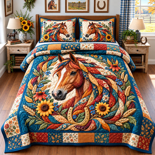 Horse Country Spirit 3-Piece Quilted Bedding Set GFTONPT1607