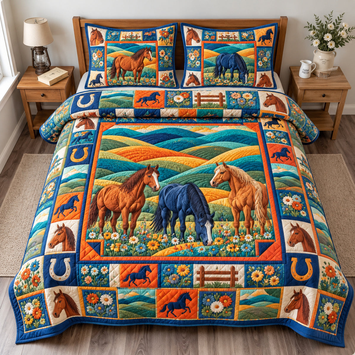 Horse Meadow Dreams 3-Piece Quilted Bedding Set GFTONPT1609