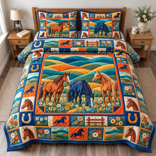 Horse Meadow Dreams 3-Piece Quilted Bedding Set GFTONPT1609