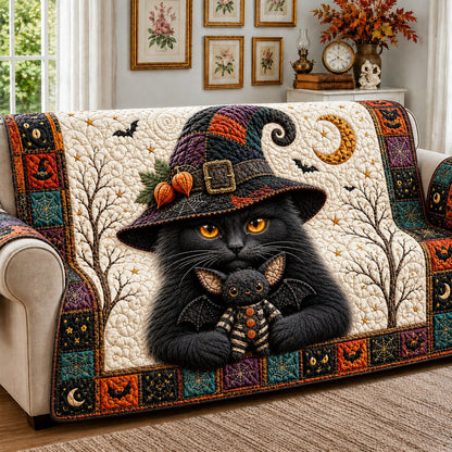 Black Cat Prowl Quilted Sofa Cover GFTONPT161